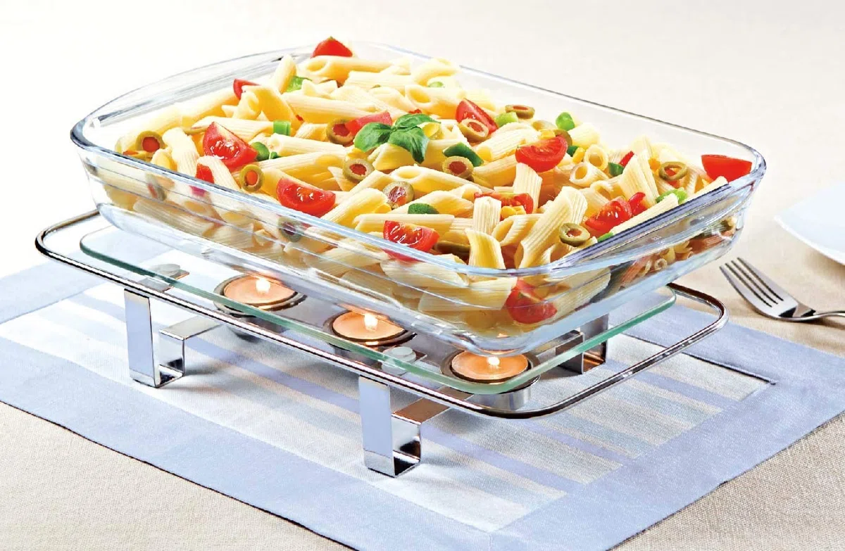 NewlineNY - Calentador de Platos de Cristal Cromado, Rectangular, 3 Agujeros, Vela votiva, Calentador de Alimentos Gourmet