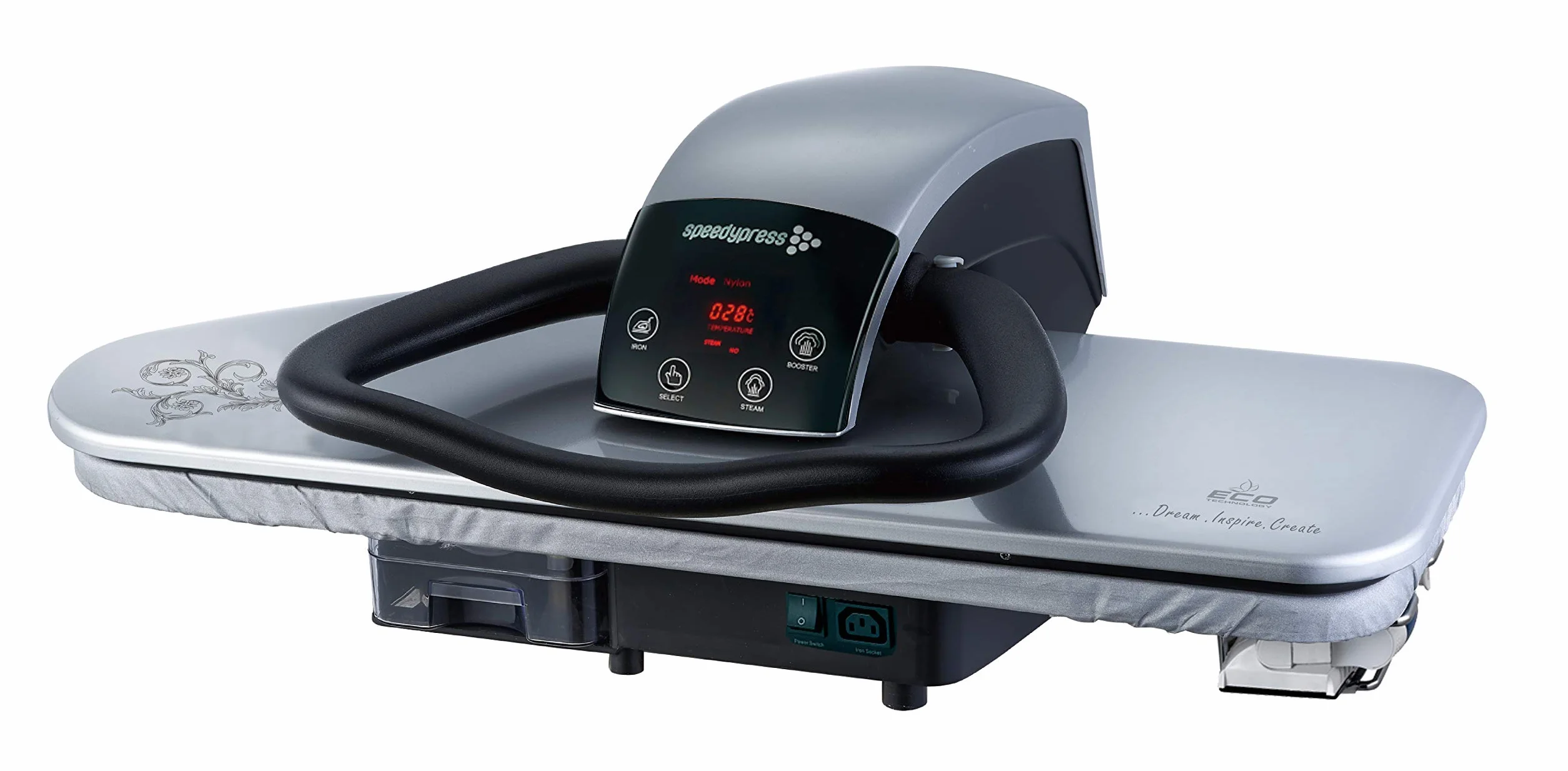 Speedypress Prensa de Planchado a Vapor 81HD-Plata/Negro, Resistente Profesional 81cm con Soporte