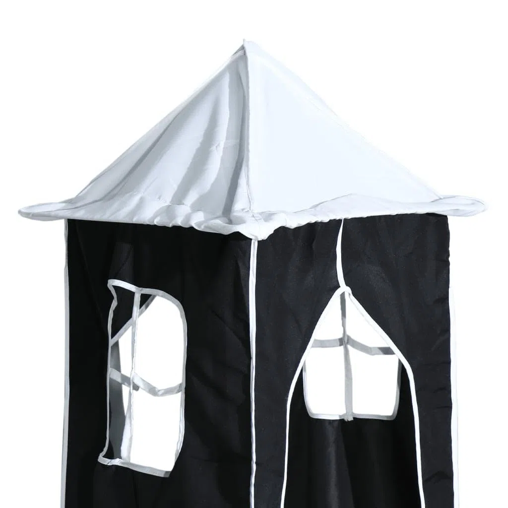 vidaXL Cortinas para Cama Alta con Túnel y Torre, Cortinas para Litera con Bolsillos, Dosel para Niños, Decoraciones para Dormitorio, Blanco y Negro