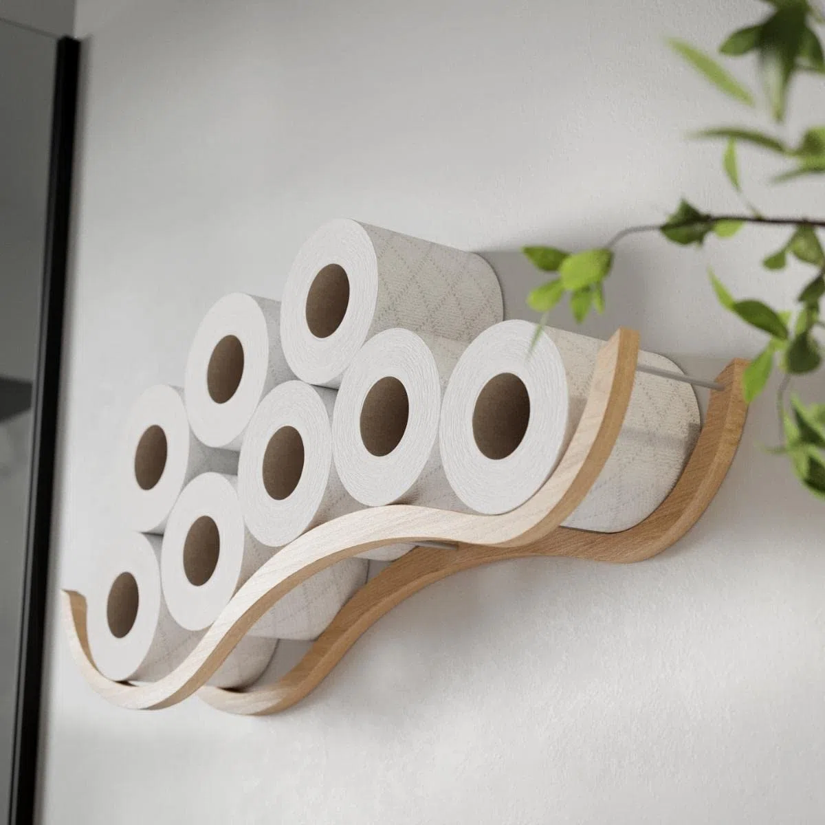 Soporte de Rollo de Papel higiénico Estante de baño Soporte de Papel higiénico Estante de Papel higiénico de Madera Diseño de Onda