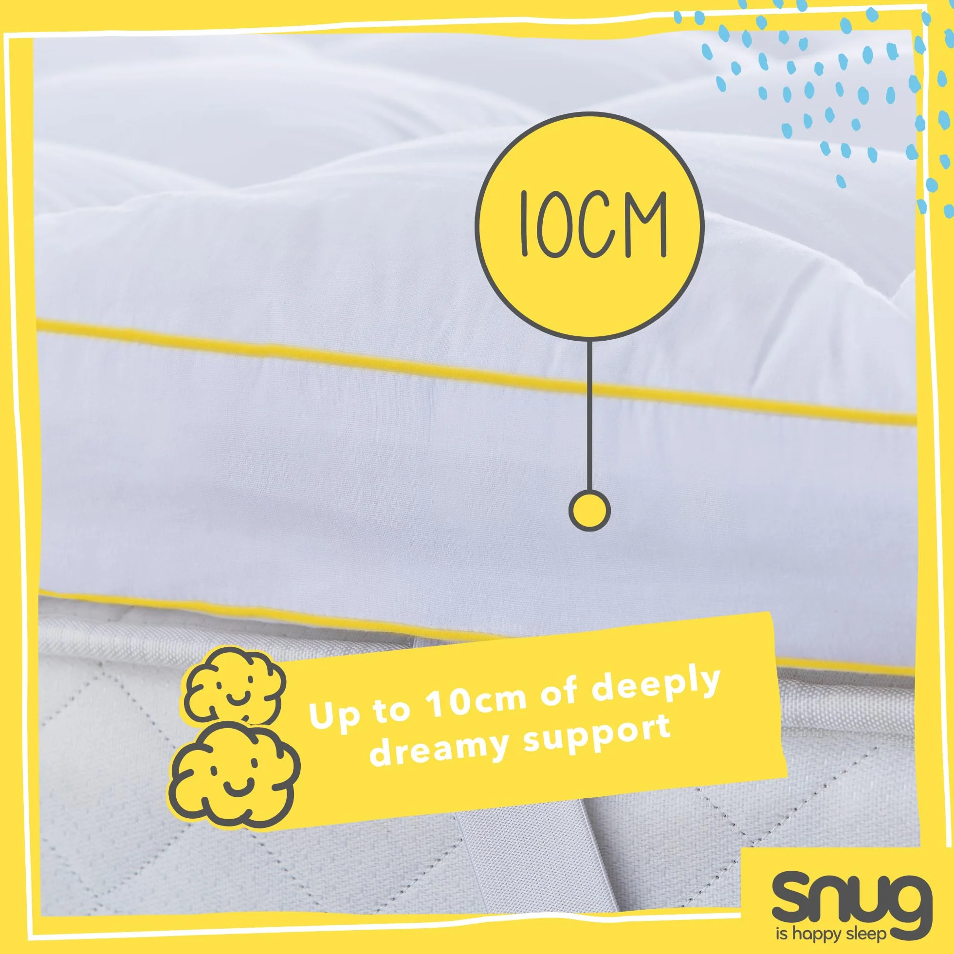 Snug Deeply Dreamy - Cubrecolchón para Cama Doble, 10 cm, Extra Grueso, con Correas elásticas, Acolchado, cómodo, súper Suave, hipoalergénico, Lavable a máquina, Doble, 190 x 135 cm