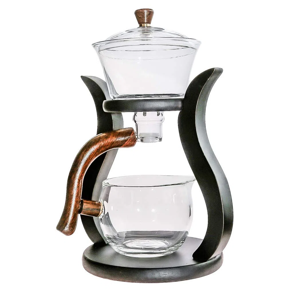 Aoheuo Lazy Kungfu - Juego de té de vidrio con cubierta giratoria de agua semiautomática (madera)