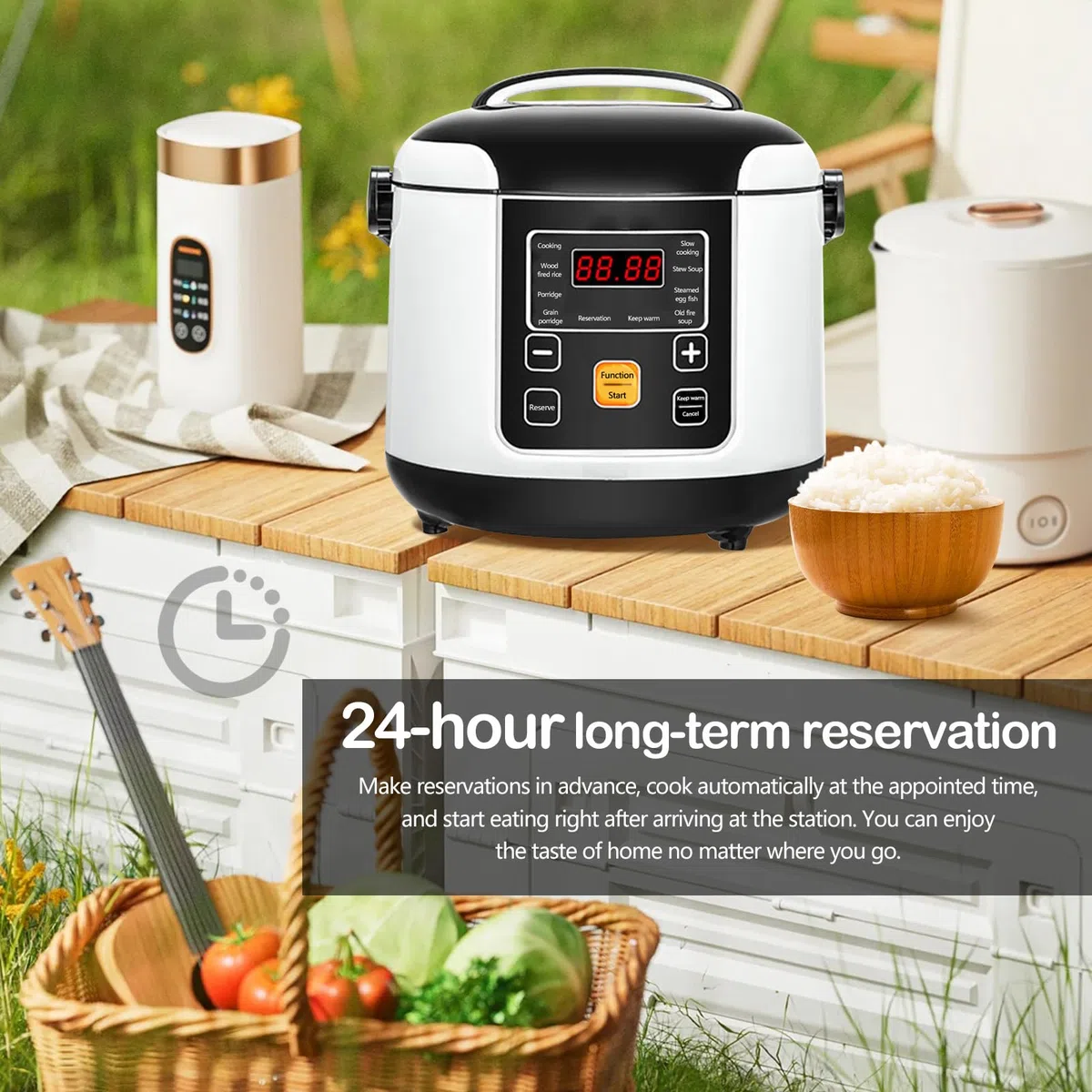 Olla Arrocera Para Coche, 200w 12v/24v Olla Arrocera PortáTil PequeñA Reserva De 24 Horas Mantener Caliente Para Cocinar Arroz Sopa Y Gachas Capacidad De 2l
