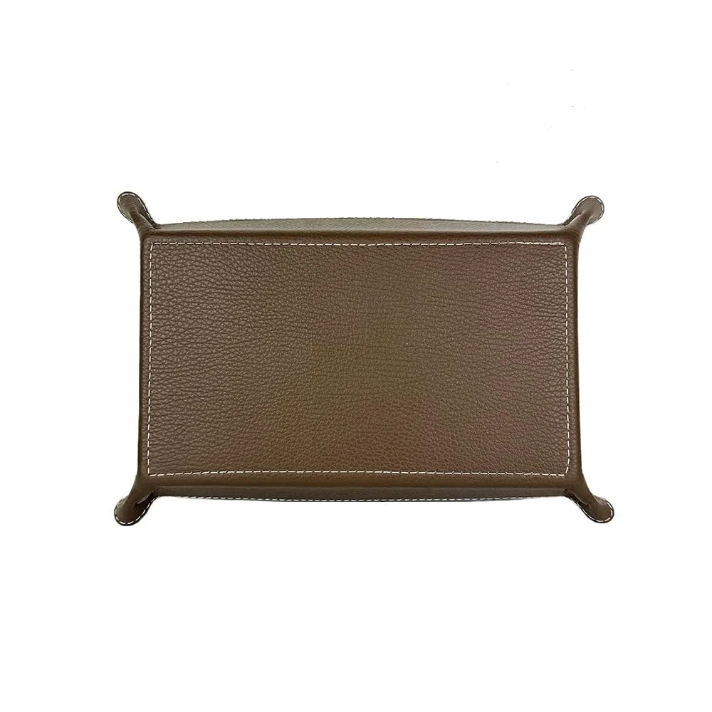 FrasiBags Vaciabolsillos de Cuero Made in Italy, Bandeja Porta Objetos de Piel Rectangular Grande (Gris Pardo/Marrón)