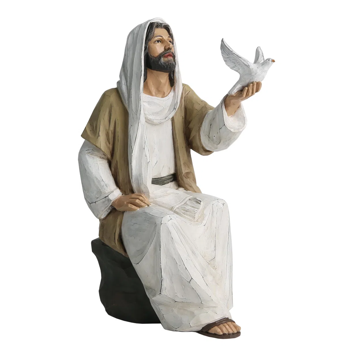 Estatua de Jesucristo con Paloma, Figura Religiosa Pintada a Mano, Estatua de Resina de Jesús sobre Roca de 7 Pulgadas para decoración Cristiana Moderna del hogar