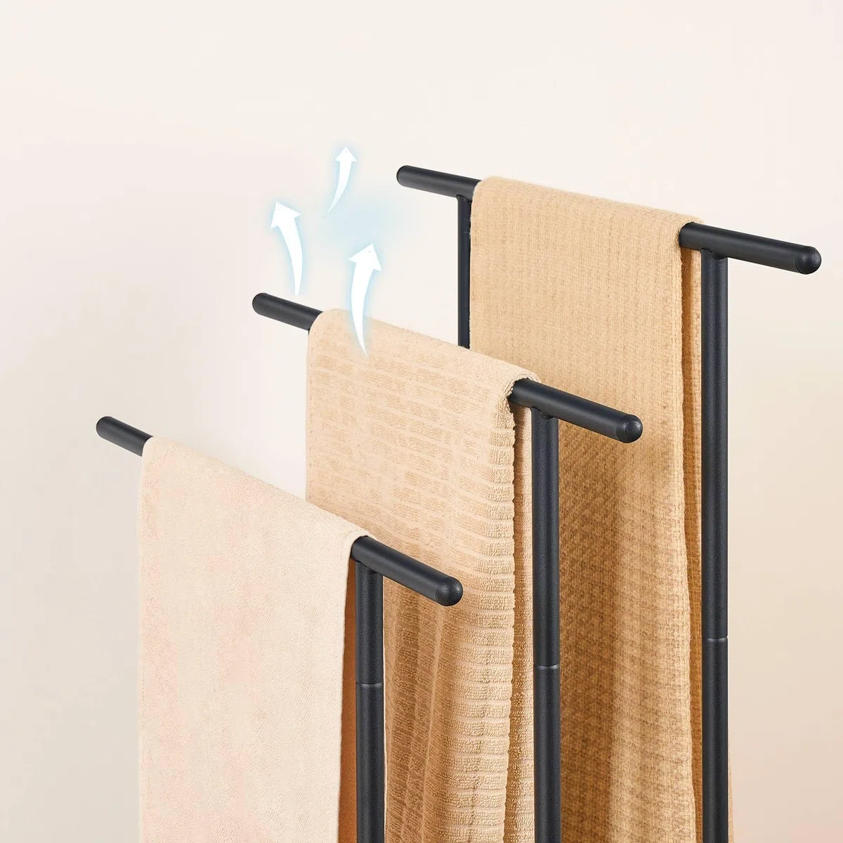 HOOBRO Toallero Independiente de 100 cm de Alto para baño, Estante de Manta Escalonado de 3 Niveles con estantes, Estante de Secado y exhibición de Toallas de baño de Gran, Negro y marrón EBF50LB01