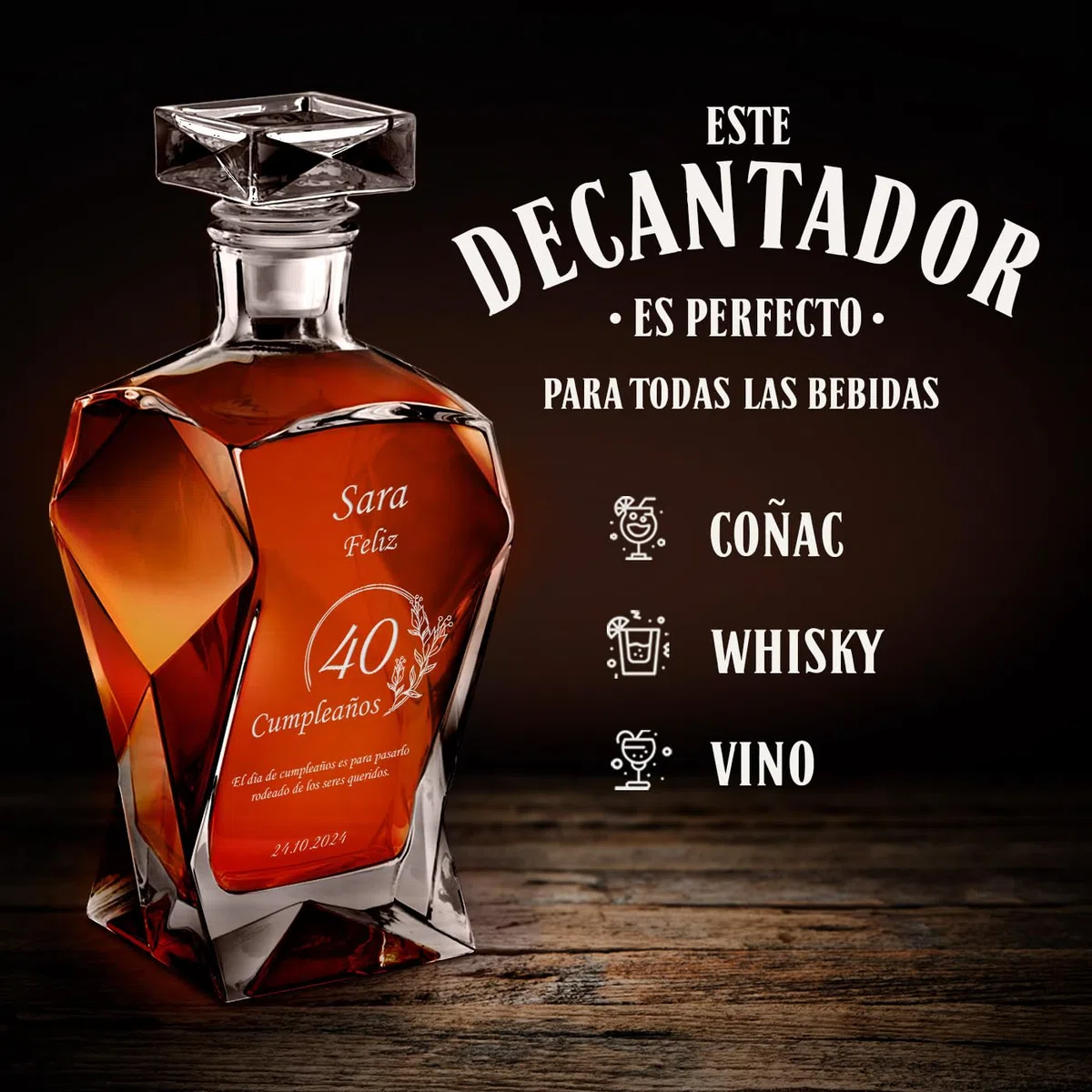 Maverton - Decantador Personalizado 700ml Con 4/6 Vasos 250ml - Set De Whiskey Con Grabado- Regalos Originales Para Hombre - Regalo Hombre - Ideal Para Padre Abuelo Amigo Whisky Amateur