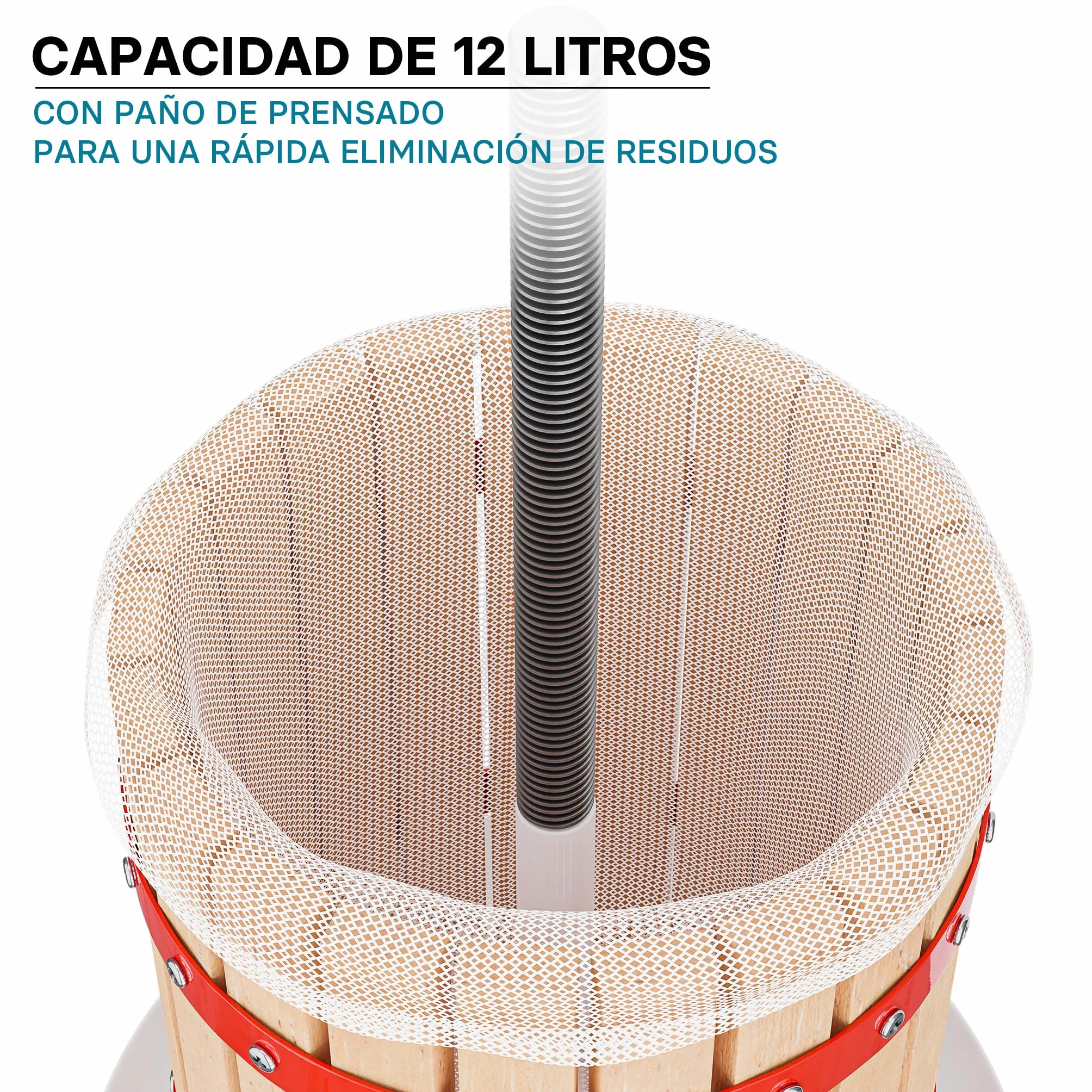 WilTec Prensa en Madera para Frutas, Mosto, Vino, Manzanas con Capacidad de 12 litros con Bolsa para Pulpa