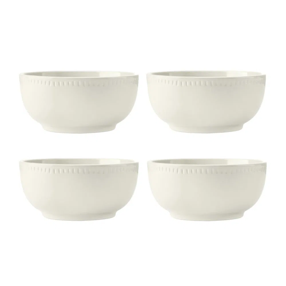 Mikasa Cranborne Set de 4 Cuencos de Cereales de Gres, Servicio para 4, Juego de 4 Cuencos de Cereal en Gres, 15cm, Crema - Apto para Microondas y Lavavajillas